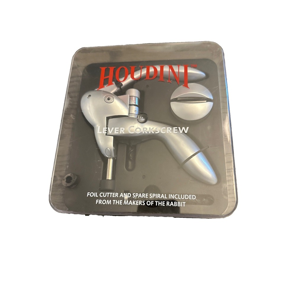 HOUDINI Lever Corkscrew Silver Wine  Opener with Foil Cutter & Spare Spiral U9